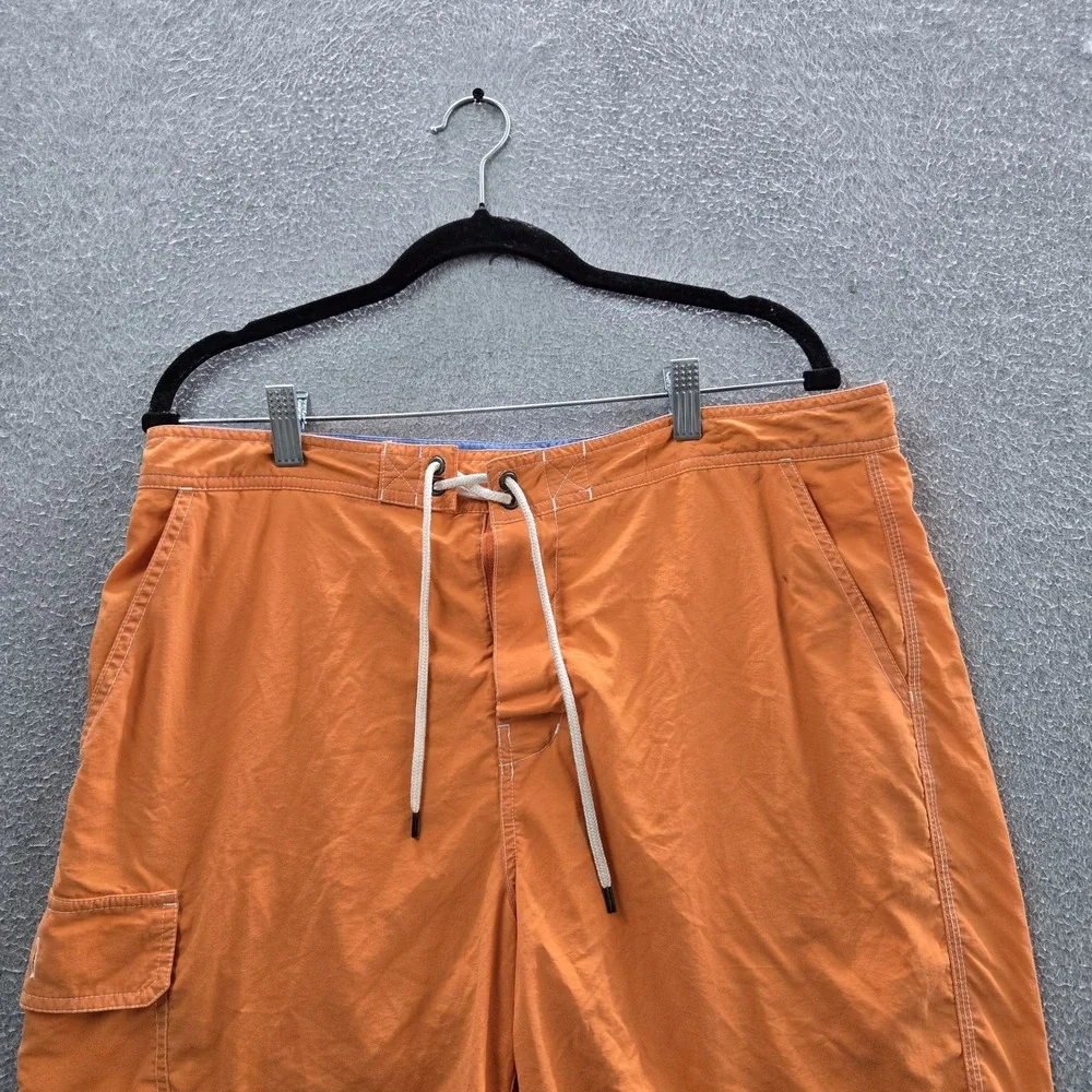 VINTAGE Polo Ralph Lauren Men Swimwear 34 Orange Embroidered Swim Trunks Logo